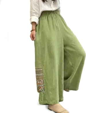 Women Palazzo Pants Summer Boho Bagyy Wide Leg High Waist Casual Trousers Flowy Loose Lounge Printing Pants with Pocket