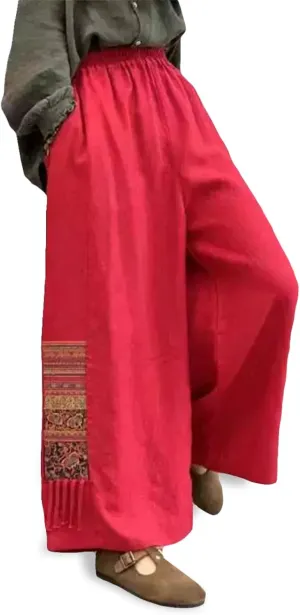 Women Palazzo Pants Summer Boho Bagyy Wide Leg High Waist Casual Trousers Flowy Loose Lounge Printing Pants with Pocket