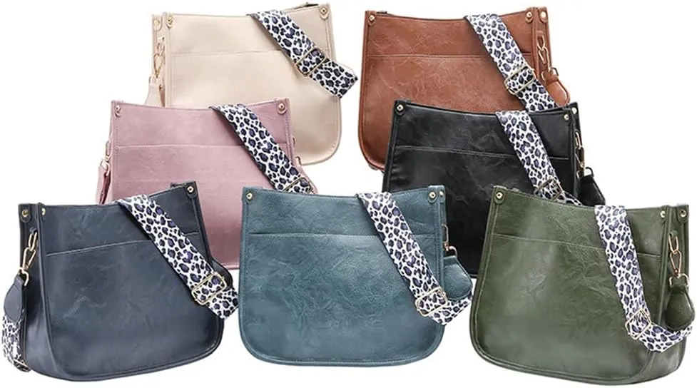 Women PU Leather Shoulder Large Capacity Tote Leopard Print Crossbody Purse Retro Handbag Wallet for Work
