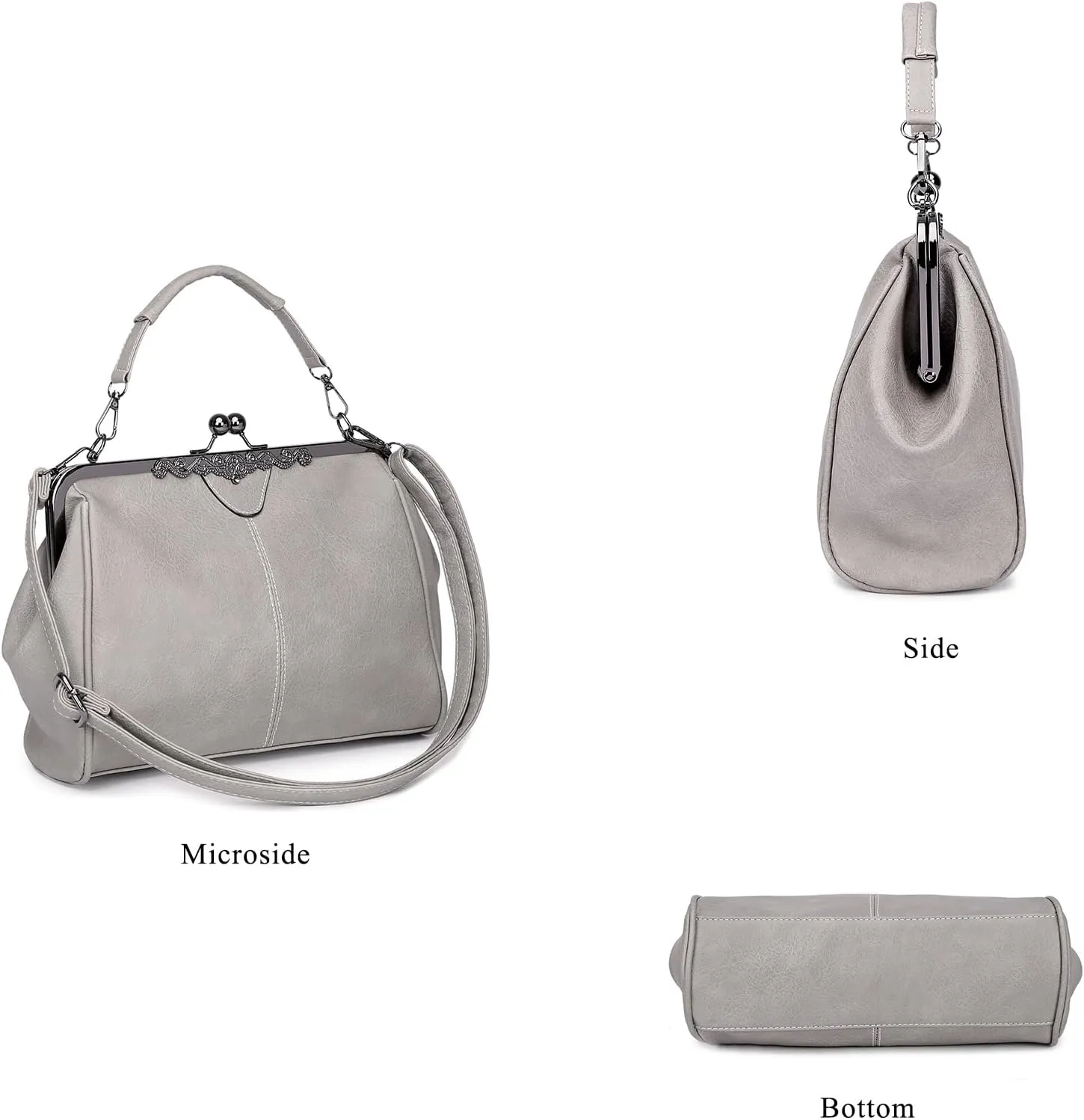 Women Vintage Kiss LockHandbags for Women PU Leather Evening Clutch Satchel Purse Tote, Black