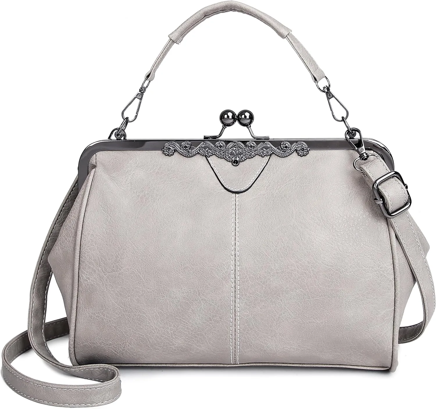 Women Vintage Kiss LockHandbags for Women PU Leather Evening Clutch Satchel Purse Tote, Black