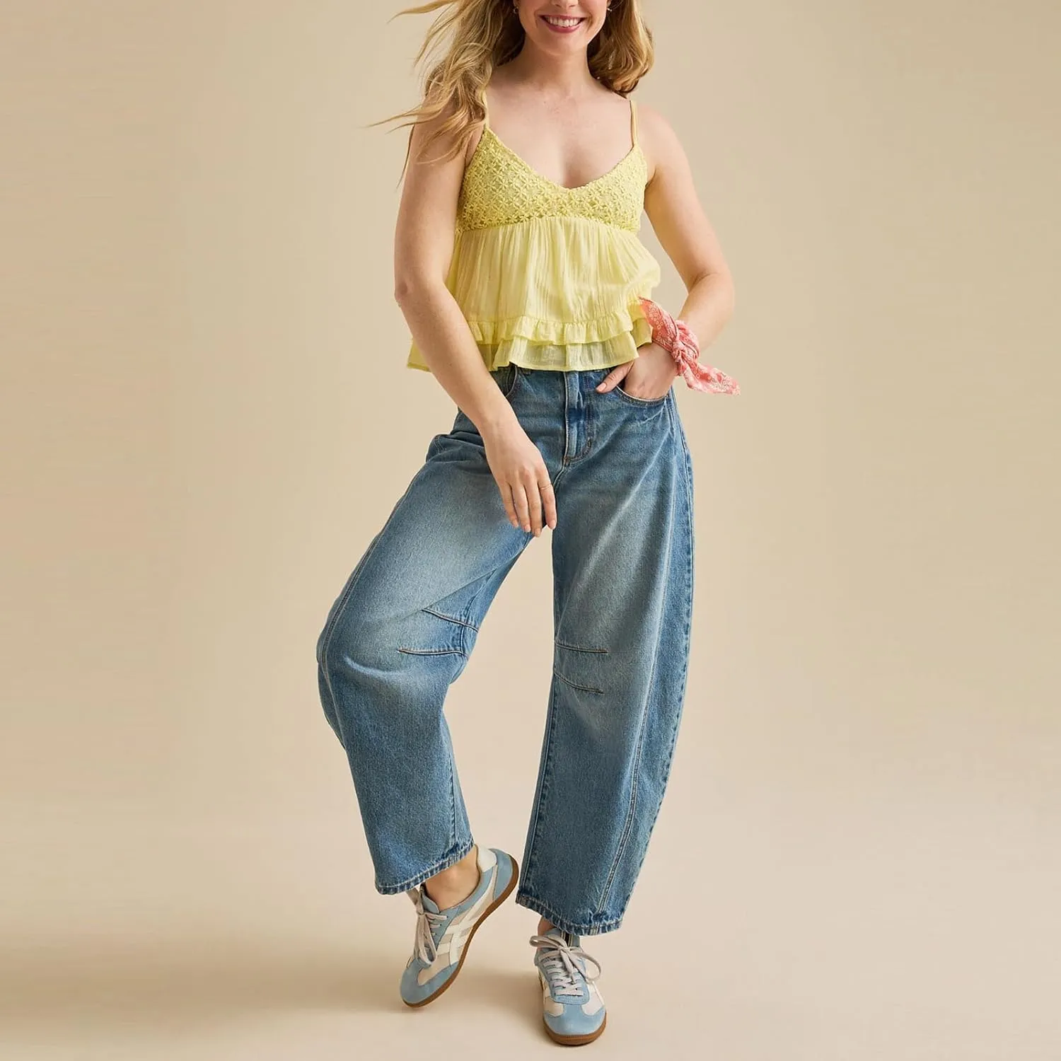Women Y2k Ruffle Hem Crop Tank Tops Sleeveless Spaghetti Strap Flowy Camisoles Sexy V Neck Babydoll Tops