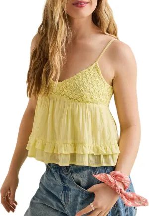 Women Y2k Ruffle Hem Crop Tank Tops Sleeveless Spaghetti Strap Flowy Camisoles Sexy V Neck Babydoll Tops