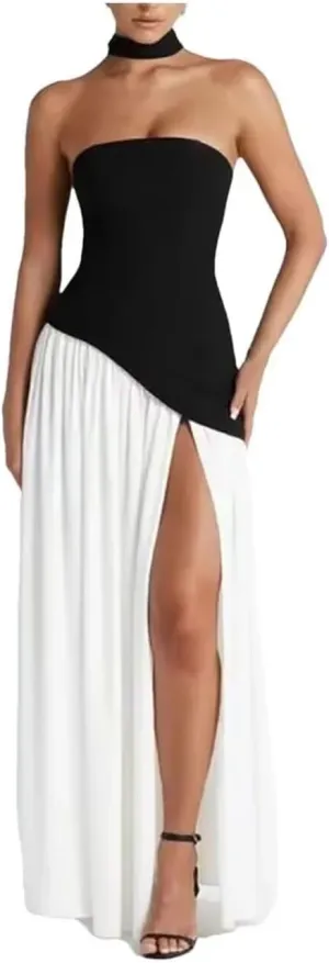 Women's Chiffon Bridesmaid Dresses 2025 Strapless Pleated Formal Party Dress Ruffles Evening Gowns with Side Slit