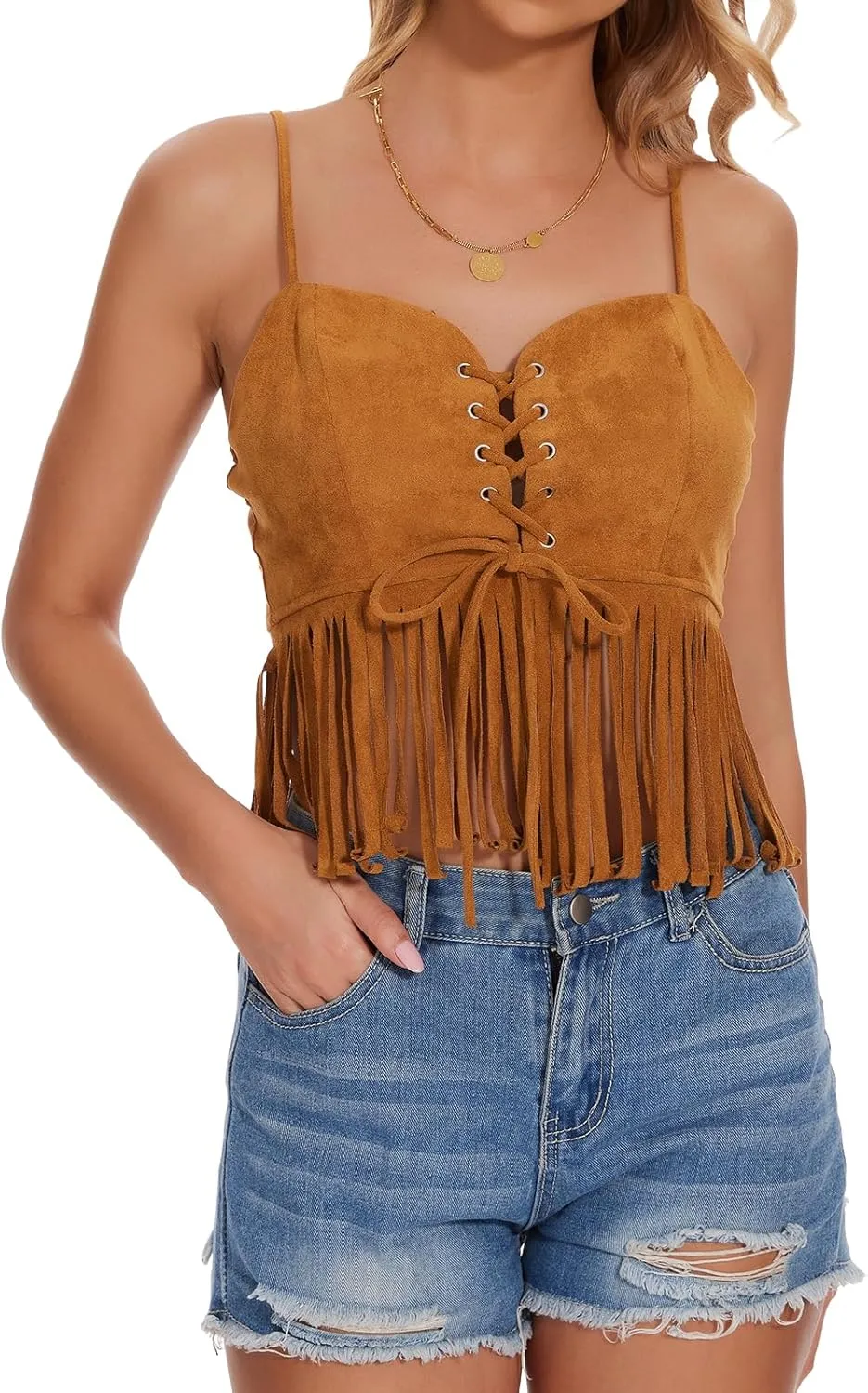 Womens Fringe Tank Top - Country Concert Outfits Festival Tassel Hem Sleeveless Y2k Camisole Cowgirl Shirts