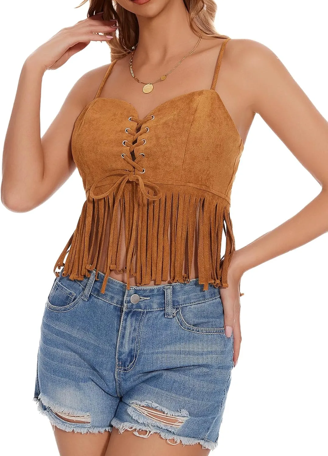 Womens Fringe Tank Top - Country Concert Outfits Festival Tassel Hem Sleeveless Y2k Camisole Cowgirl Shirts