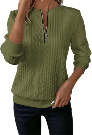 Women's Half Zip Quilted Sweatshirts Crew Neck Long Sleeve Pullover Tops Textured Solid Casual Fashion Spring Tops