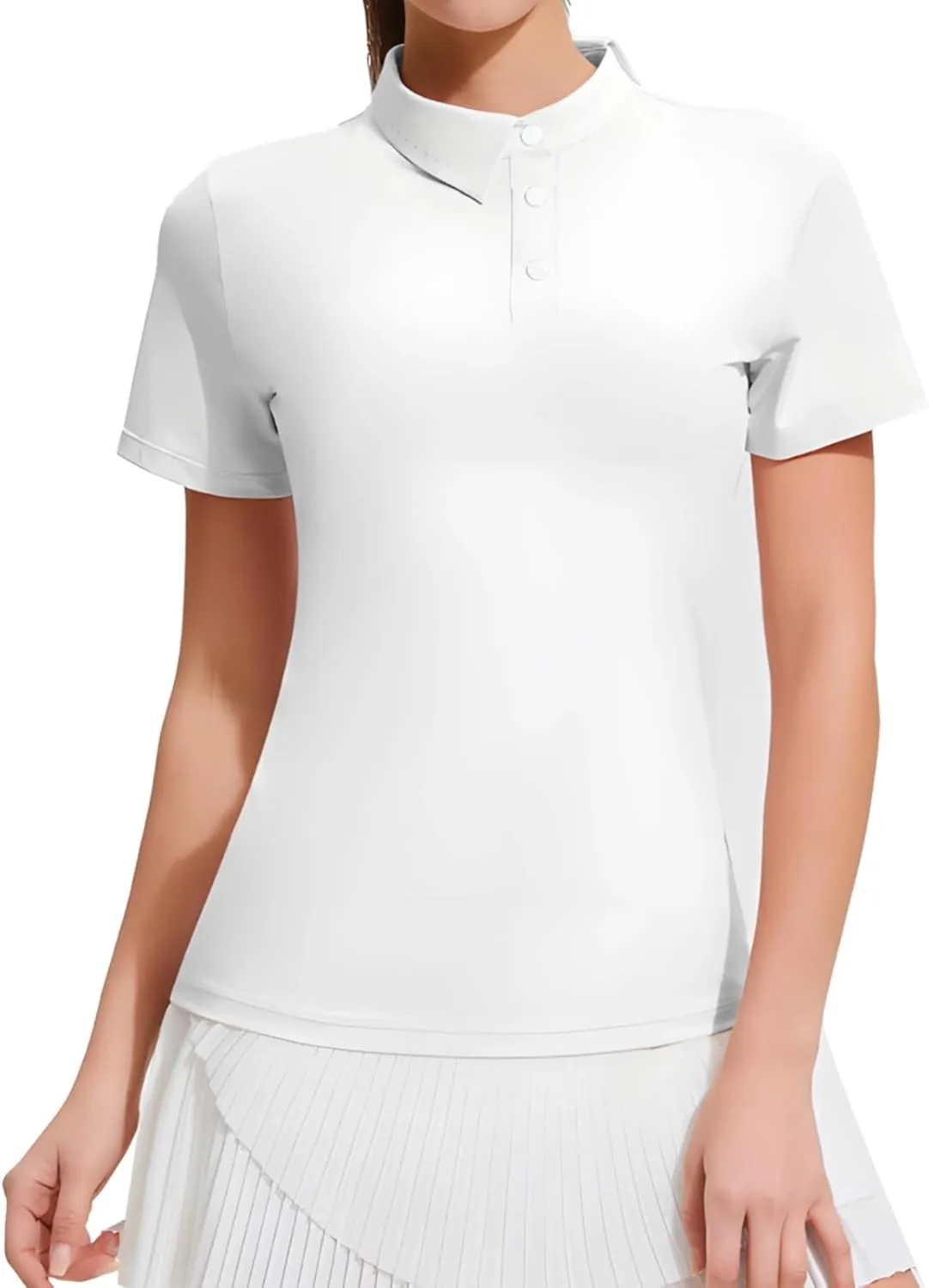 WomenS Quick-Dry Golf Shirt, Lightweight Nylon Spandex, Short Sleeve, Moisture-Wicking, White, Fits Heights 5'6-5'11, Weights 149-165 Lbs