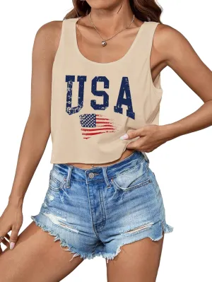 Women's Red White and Blue Shirts Patriotic Tops American Flag Graphic Crop Tops for Teen Girls