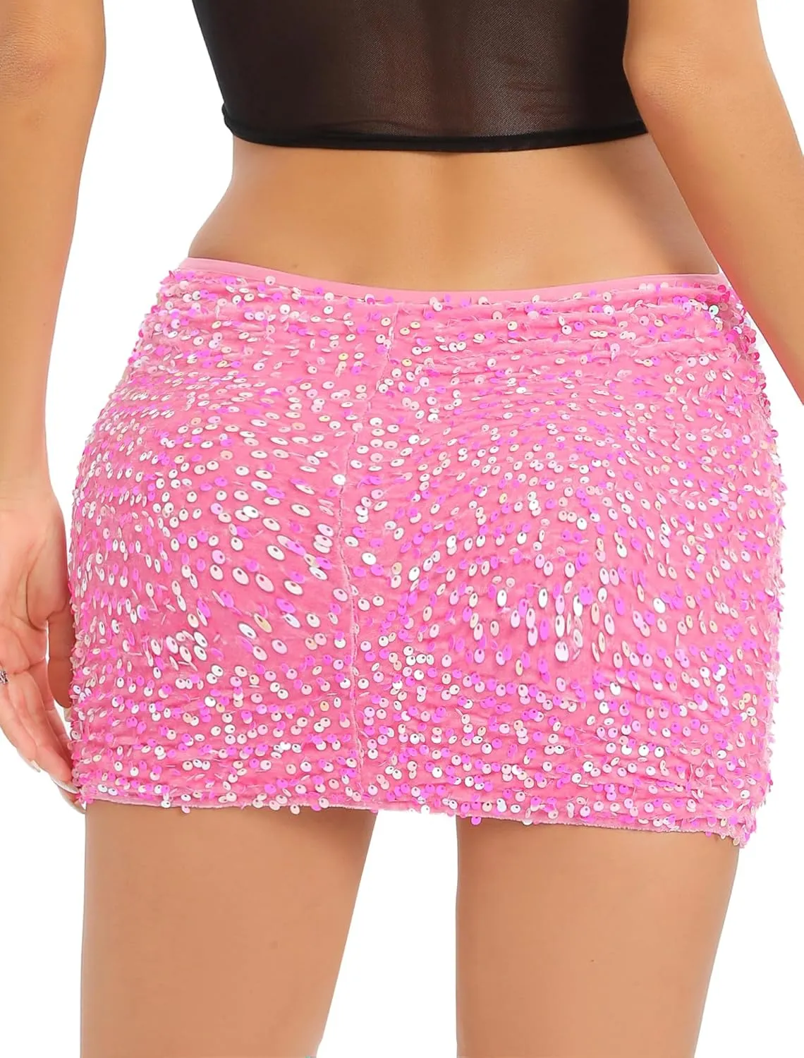 Women's Sequin Skirt Sparkle Stretchy Bodycon Mini Party Glitter Skirts
