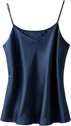 Women's Silk Sexy V-Neck Tanks Tops for Women Trendy Summer Double-Layer Silk Camisole