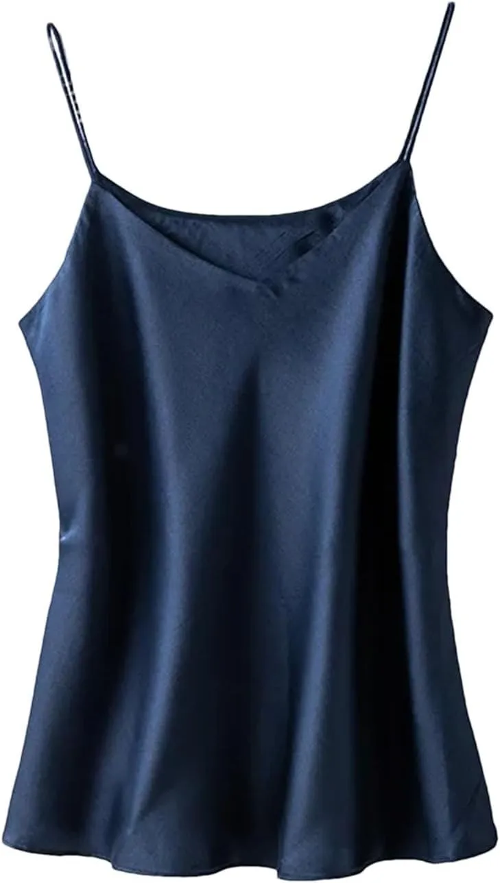 Women's Silk Sexy V-Neck Tanks Tops for Women Trendy Summer Double-Layer Silk Camisole