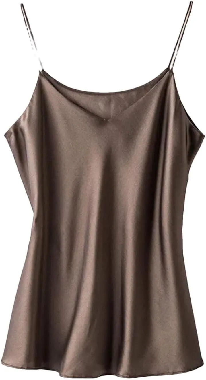 Women's Silk Sexy V-Neck Tanks Tops for Women Trendy Summer Double-Layer Silk Camisole