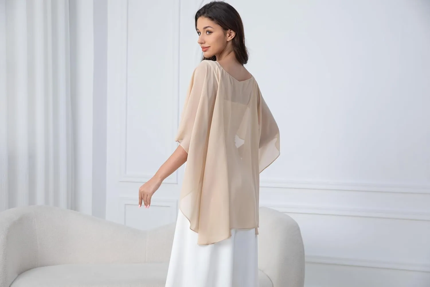 Women's Soft Chiffon Shawl Wraps Shrug for Evening Dress Wedding Cape Cover Up 1920s Shawl