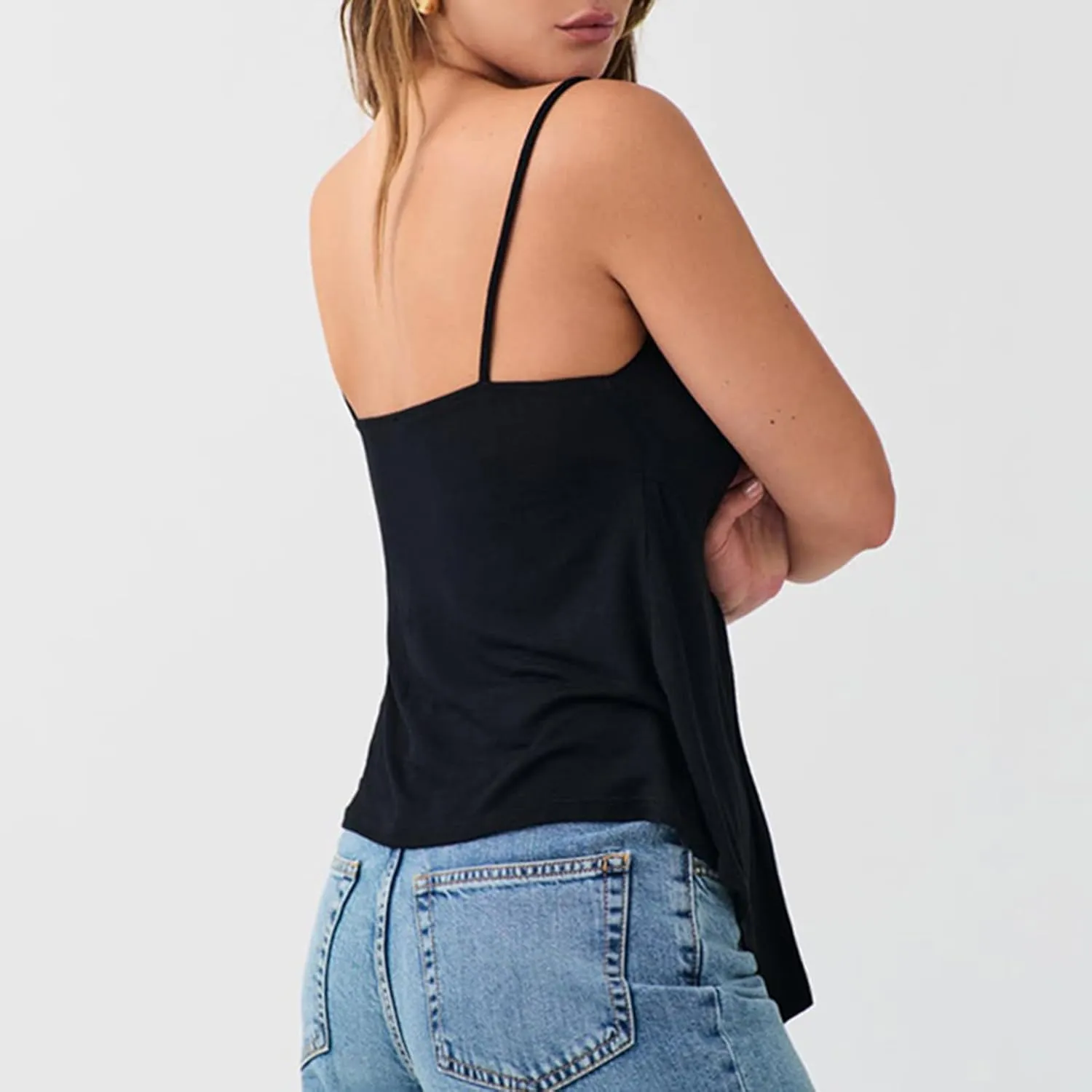 Women's Spaghetti Strap Tie Front Split Cami Tops Sleeveless Knot Camisole Slim Fit Shirts