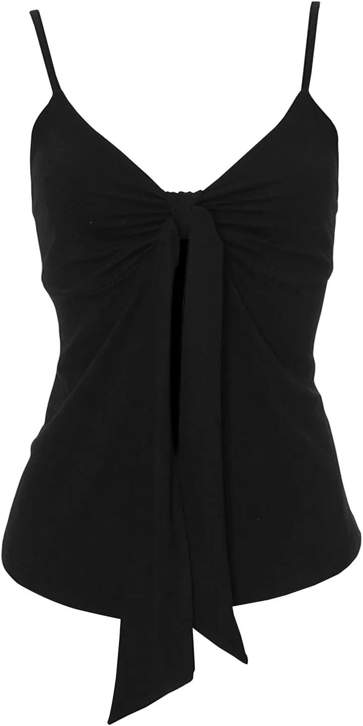 Women's Spaghetti Strap Tie Front Split Cami Tops Sleeveless Knot Camisole Slim Fit Shirts