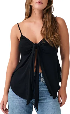Women's Spaghetti Strap Tie Front Split Cami Tops Sleeveless Knot Camisole Slim Fit Shirts