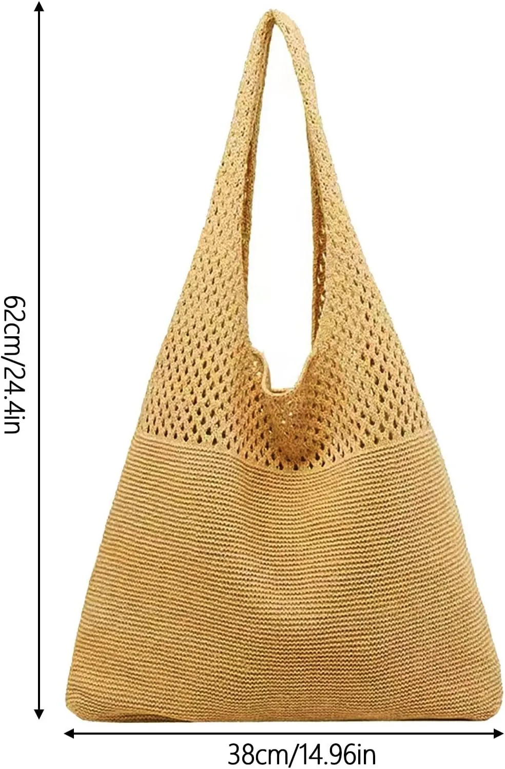 Women's Spring/Summer Portable Retro Hollow Knitted Handheld One Shoulder Vest Bag Women Shoulder Bags (Khaki, One Size)