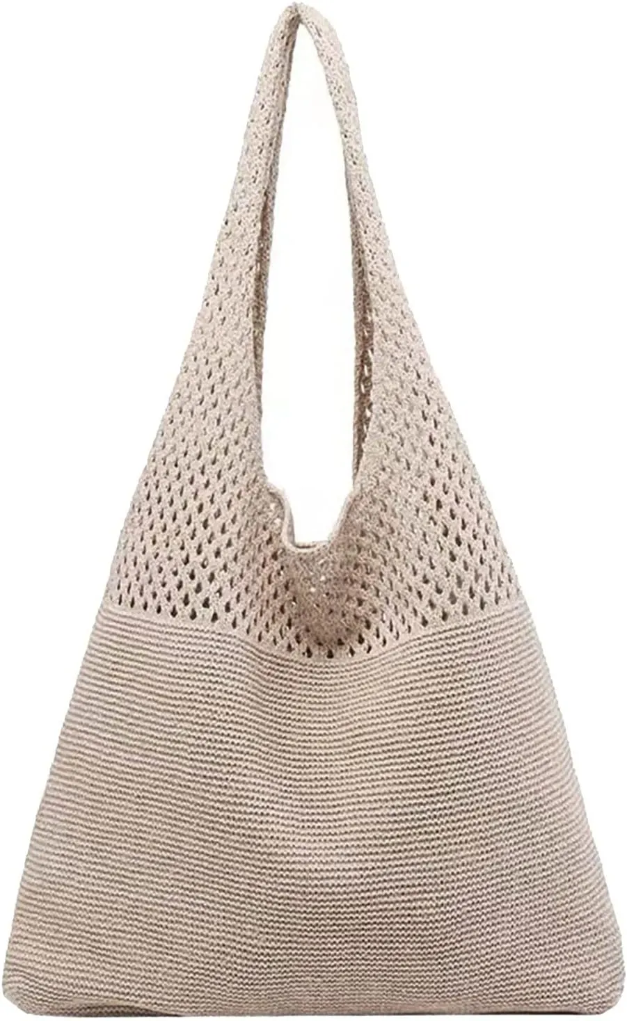 Women's Spring/Summer Portable Retro Hollow Knitted Handheld One Shoulder Vest Bag Women Shoulder Bags (Khaki, One Size)
