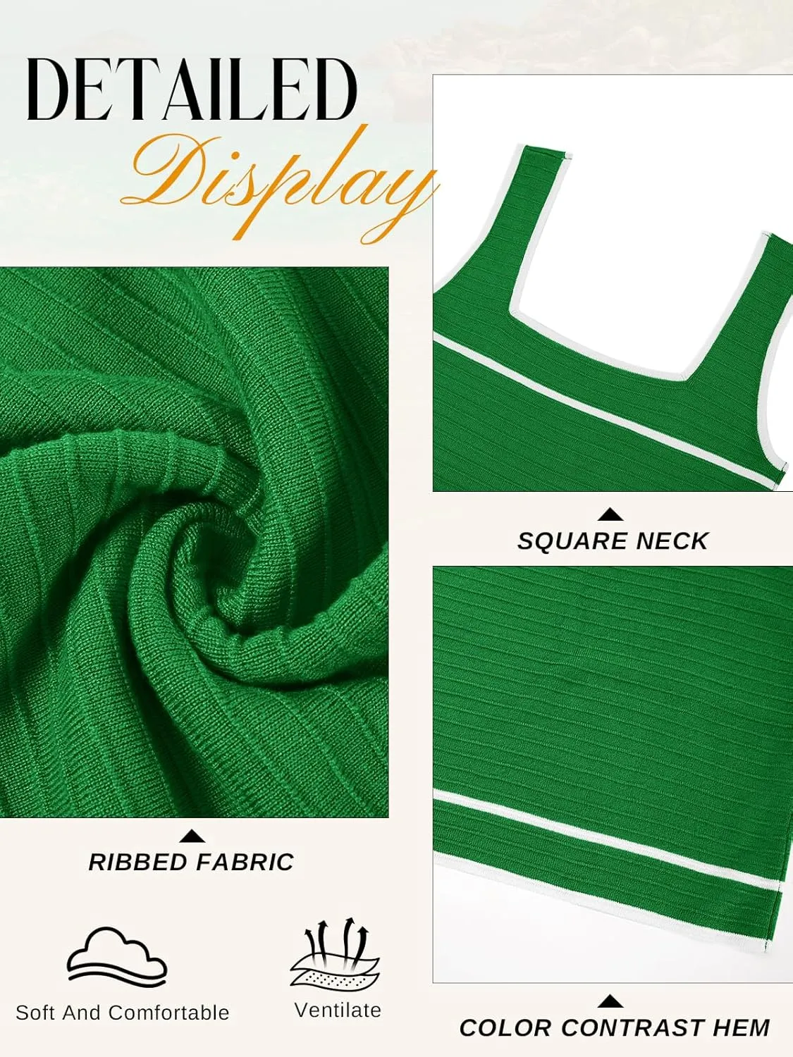 Women's Square Neck Tank Top Knit Ribbed Basic Tops Summer Casual Y2K Color Block Sleeveless Cami Tank Tops