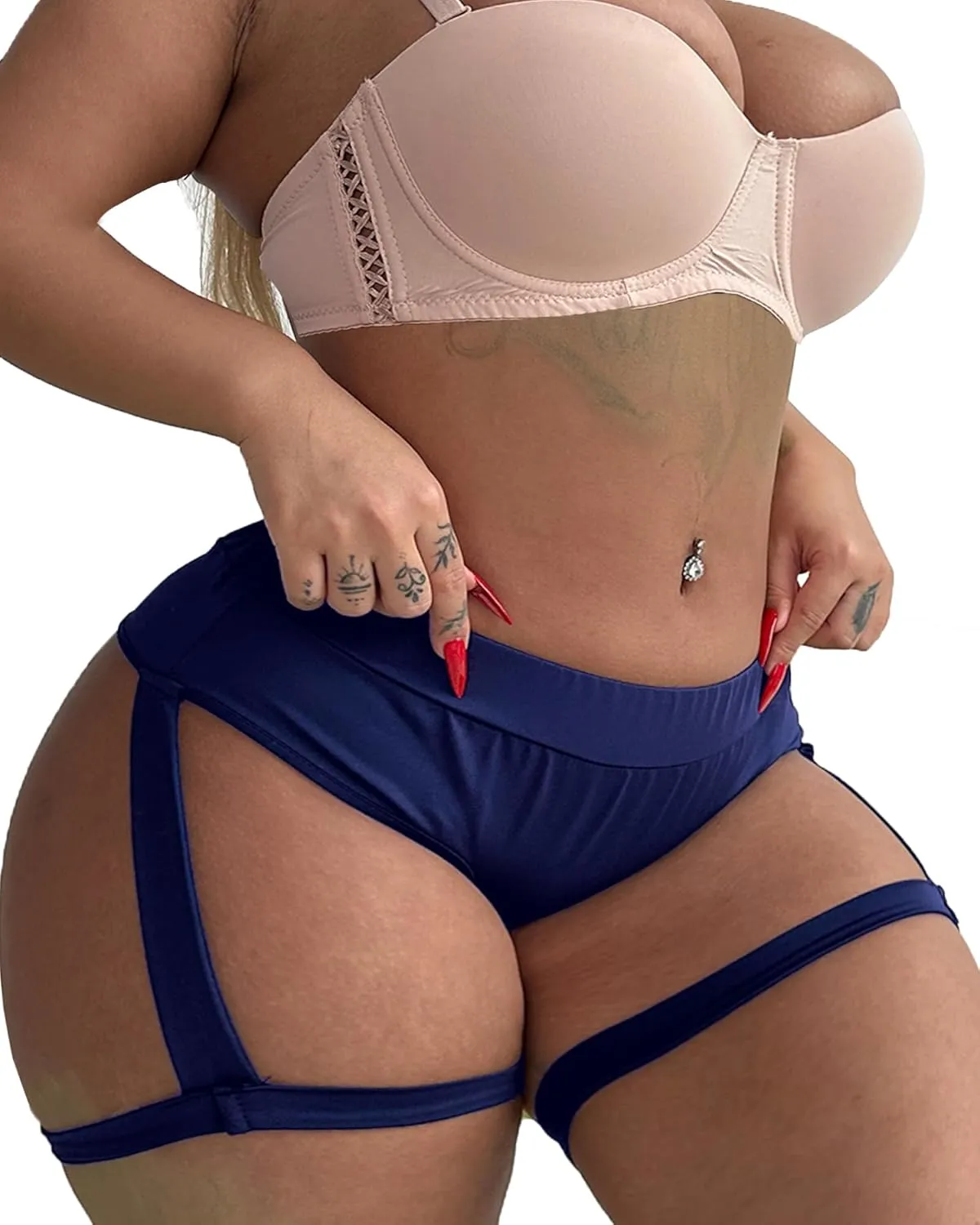 Women's Yoga Shorts with Garters High Waist Slim Sexy Bodycon Booty Dance Hot Pants Bandage Workout Butt Lifting