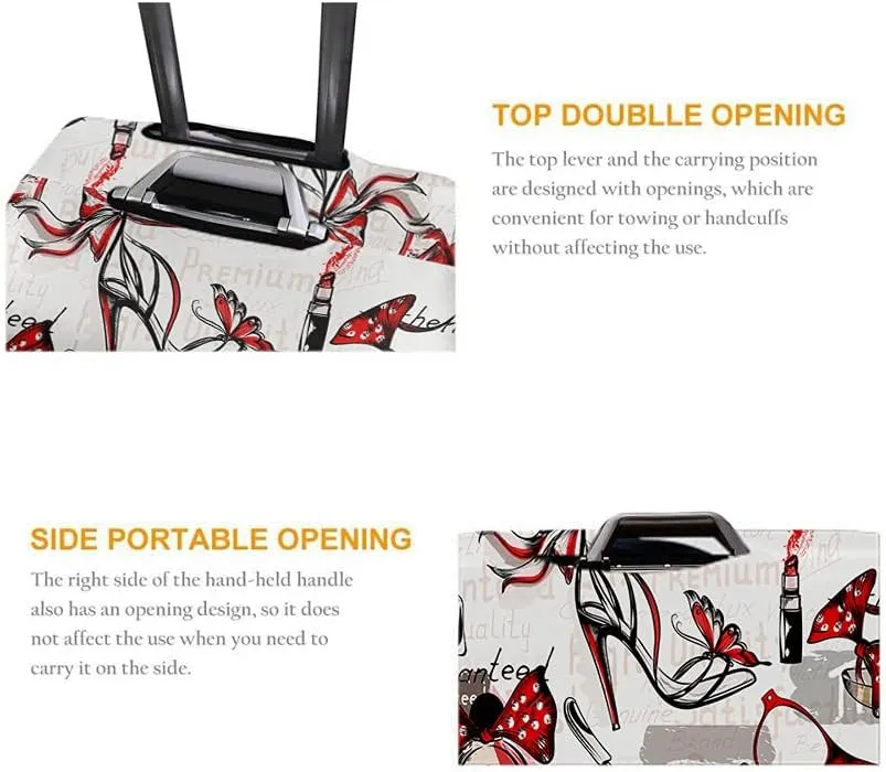 Wondertify Female Cosmetics Set Luggage Cover High Heels Glasses Bags Red Lipstick Perfumes Washable Suitcase Protector Anti-Scratch Suitcase Cover Fits 22-24 Inch