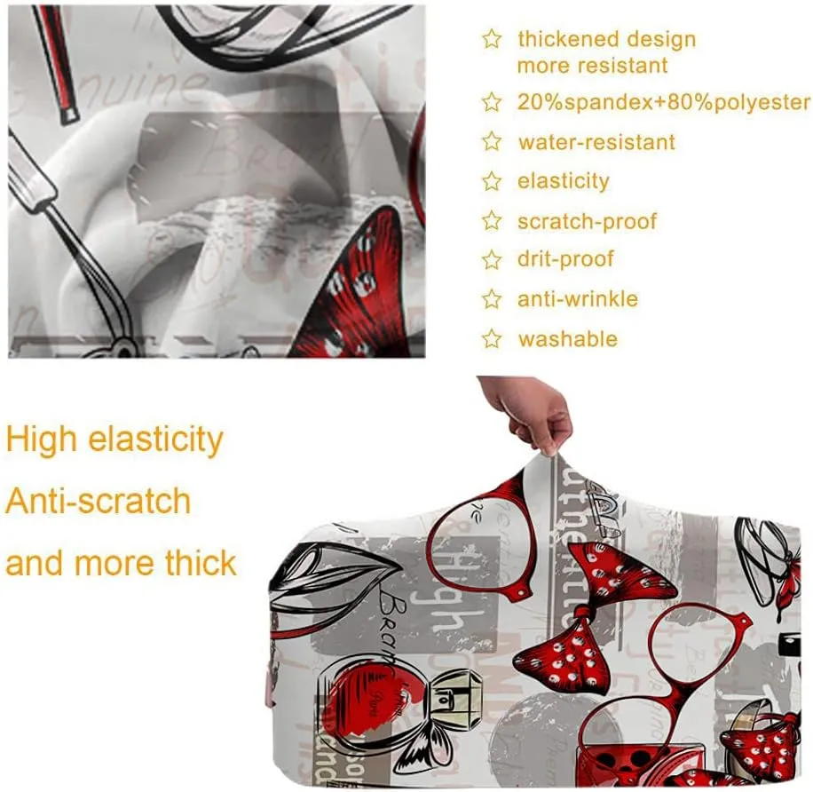 Wondertify Female Cosmetics Set Luggage Cover High Heels Glasses Bags Red Lipstick Perfumes Washable Suitcase Protector Anti-Scratch Suitcase Cover Fits 22-24 Inch