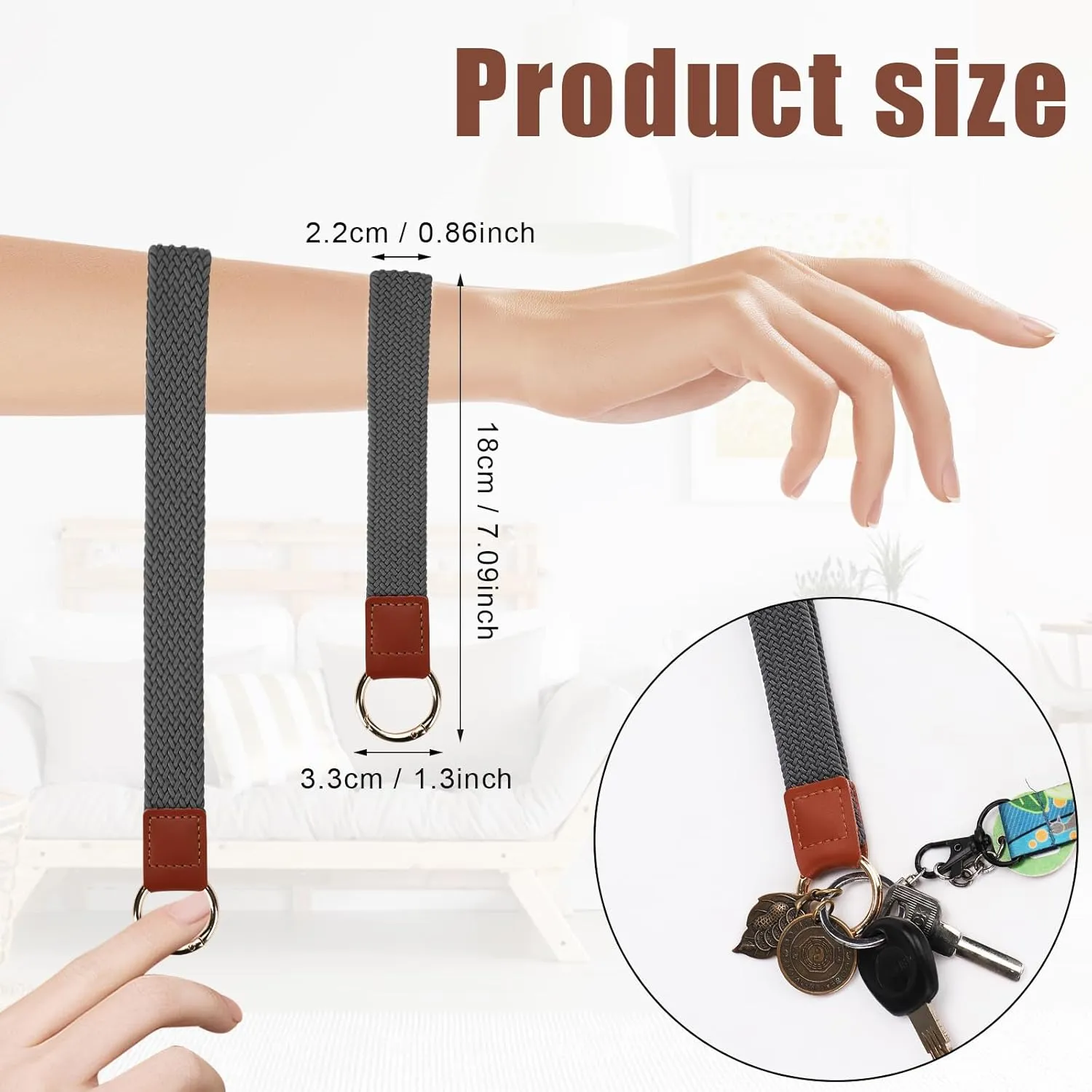 Wristband Keychain Set for Women, with Metal Rings D-Ring Screwdriver Elastic Wristlet Keychain Lanyard for Keys, Key