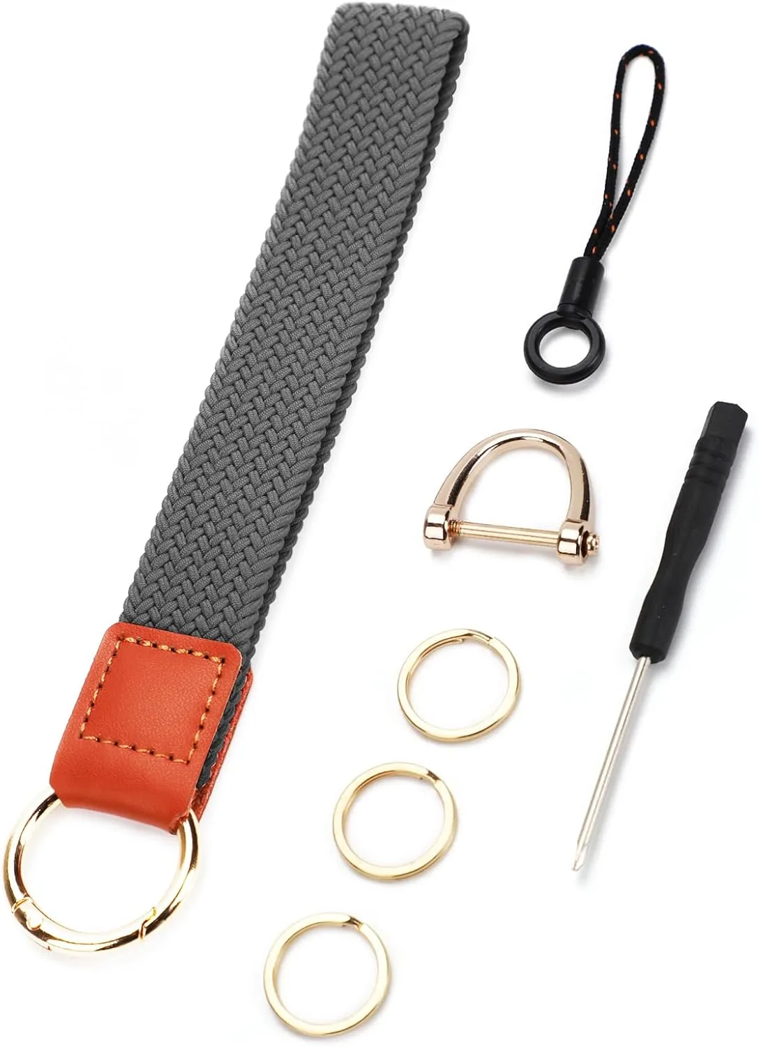 Wristband Keychain Set for Women, with Metal Rings D-Ring Screwdriver Elastic Wristlet Keychain Lanyard for Keys, Key