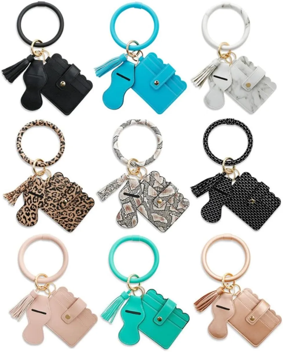 Wristlet Keychain Bracelet Wallet with Lipstick Holder for Women Girls Multifunctional Key Rings Bangle Card Holder