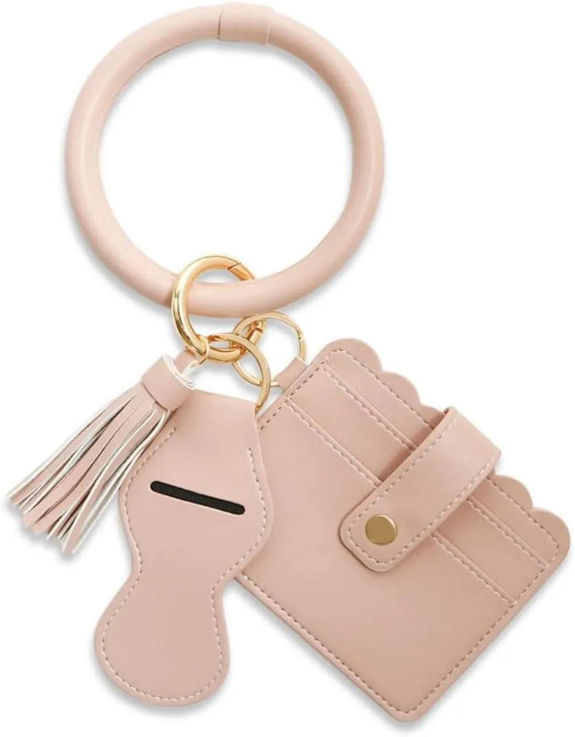 Wristlet Keychain Bracelet Wallet with Lipstick Holder for Women Girls Multifunctional Key Rings Bangle Card Holder