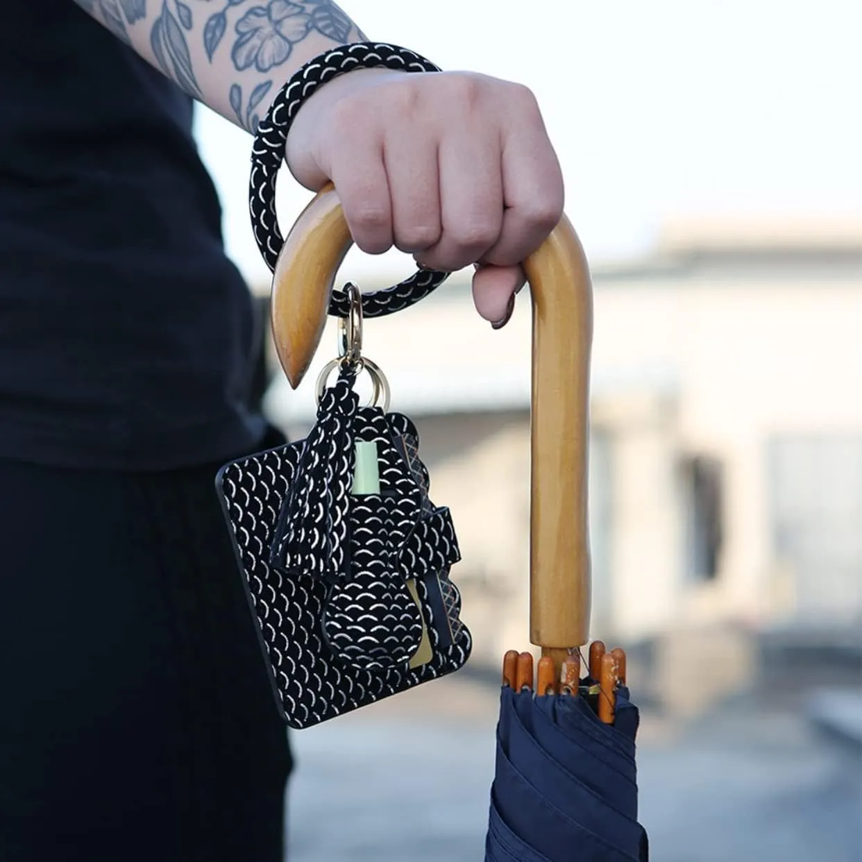 Wristlet Keychain Bracelet Wallet with Lipstick Holder for Women Girls Multifunctional Key Rings Bangle Card Holder