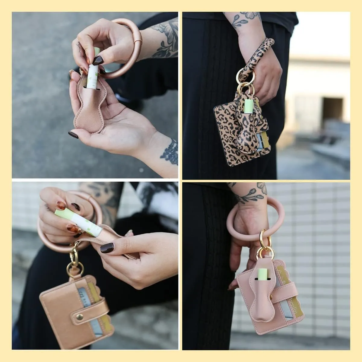 Wristlet Keychain Bracelet Wallet with Lipstick Holder for Women Girls Multifunctional Key Rings Bangle Card Holder