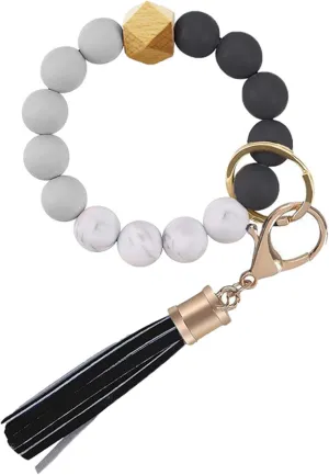 Wristlet Keychain for Woman Key Lanyard Key Rings for Car Keys Holder Cute Silicone Beaded Wrist Keychains Bracelet
