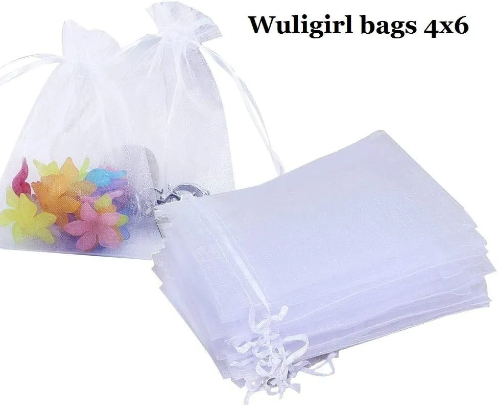 Wudygirl 100pcs Organza Bags 4X6 Gift Bags with Drawstring Jewelry Pouches for Party Wedding Favor Christmas Candy Baby Shower (White 4x6)