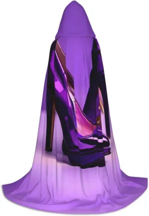 WURTON Elegant Purple High Heels With Lipstick Print Halloween Hooded Capes Renaissance Gothic Cloaks For