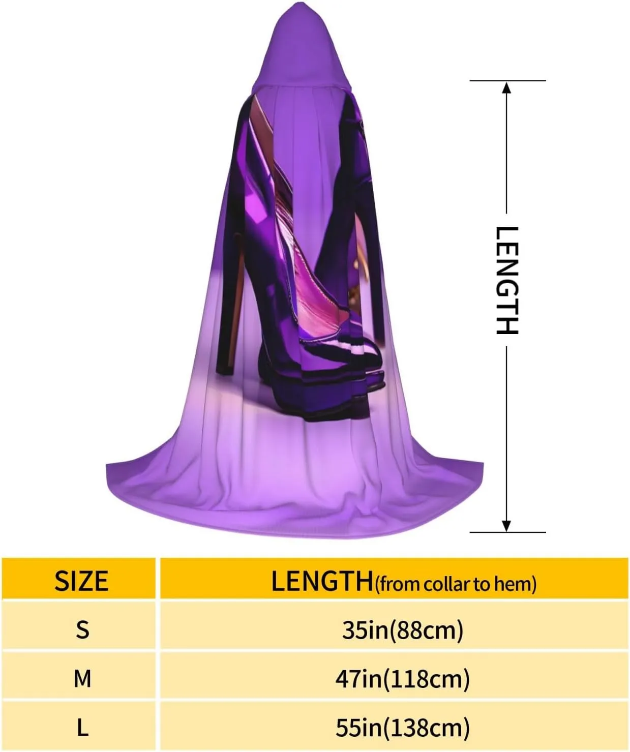 WURTON Elegant Purple High Heels With Lipstick Print Halloween Hooded Capes Renaissance Gothic Cloaks For