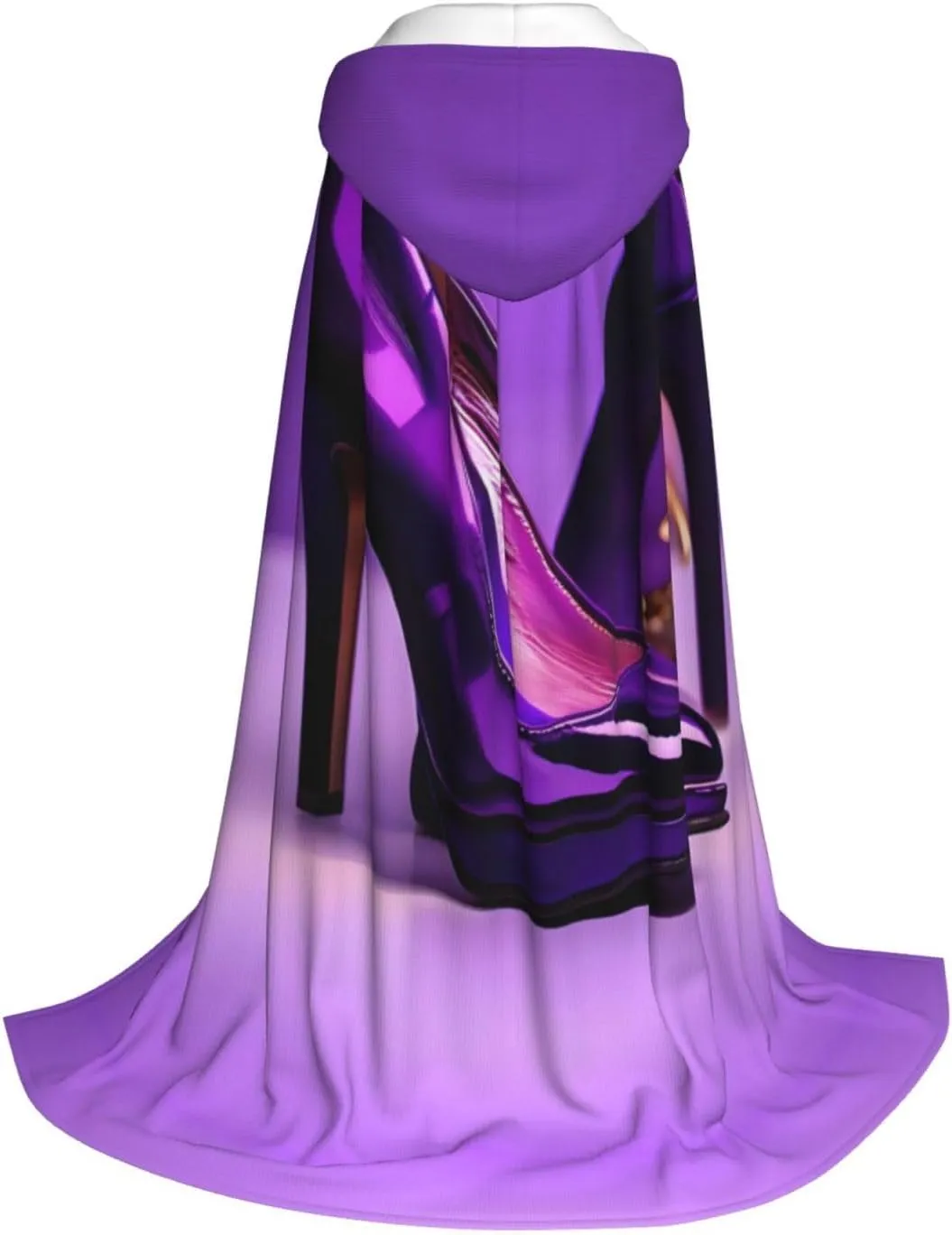 WURTON Elegant Purple High Heels With Lipstick Print Halloween Hooded Capes Renaissance Gothic Cloaks For