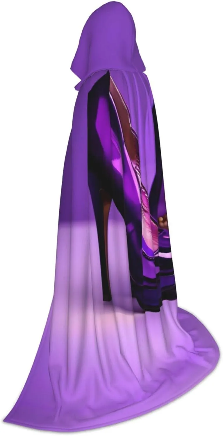 WURTON Elegant Purple High Heels With Lipstick Print Halloween Hooded Capes Renaissance Gothic Cloaks For
