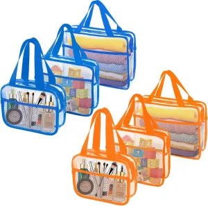XEWEA Clear Travel Toiletry Bags,6 Pack TSA Approved Transparent Makeup Bag for Men Women, Large Waterproof PVC Quart Organizer with Zipper for Toiletries Airline Essentials,Toy Storage Blue Orange