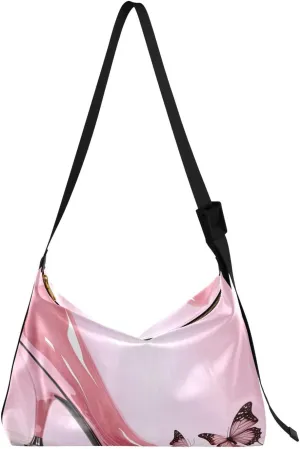 xigua High Heels & Butterflies Shoulder Bag for Women Waterproof PU Leather Hobo Bags Crossbody Purse with Zipper Closure