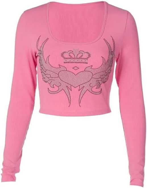 Y2K Tank Tops for Women Girls Heart Graphic Rhinestone U-Neck Sleeveless Tops Coquett Summer Mcbling Clothes