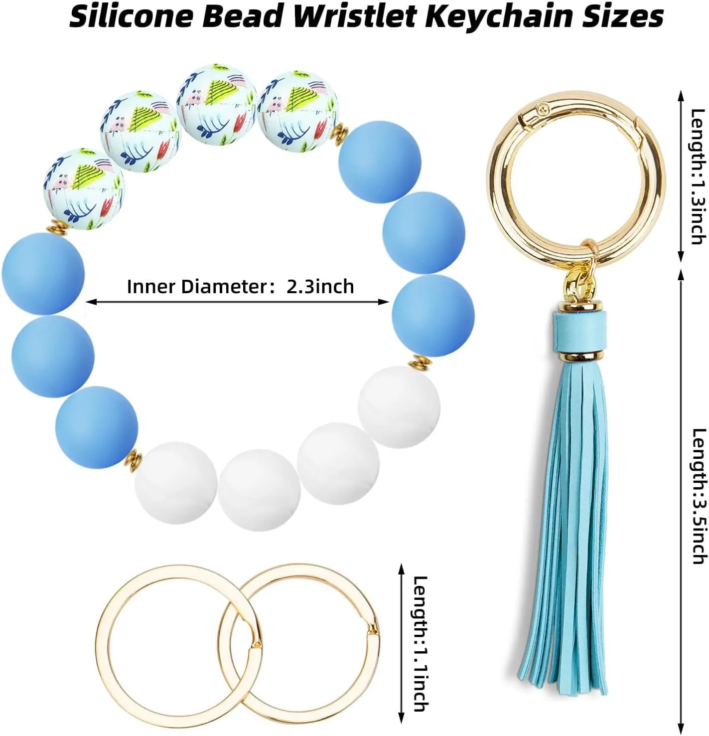 YAPROMO Silicone Beads Keychain Bracelet, Cute Key Ring Wristlet for Women, Key Ring Bangle with Leather Tassel