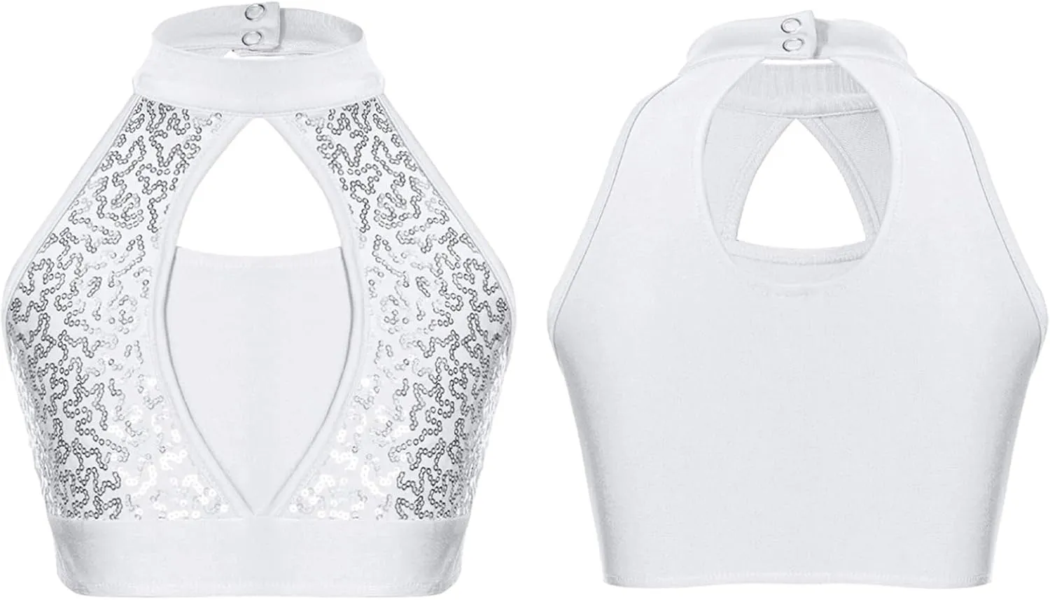 YiZYiF Girls Sequins Dance Crop Tops Cheer Jazz Performance Vest Shirt Sleeveless Camisole Tank Tops Costume