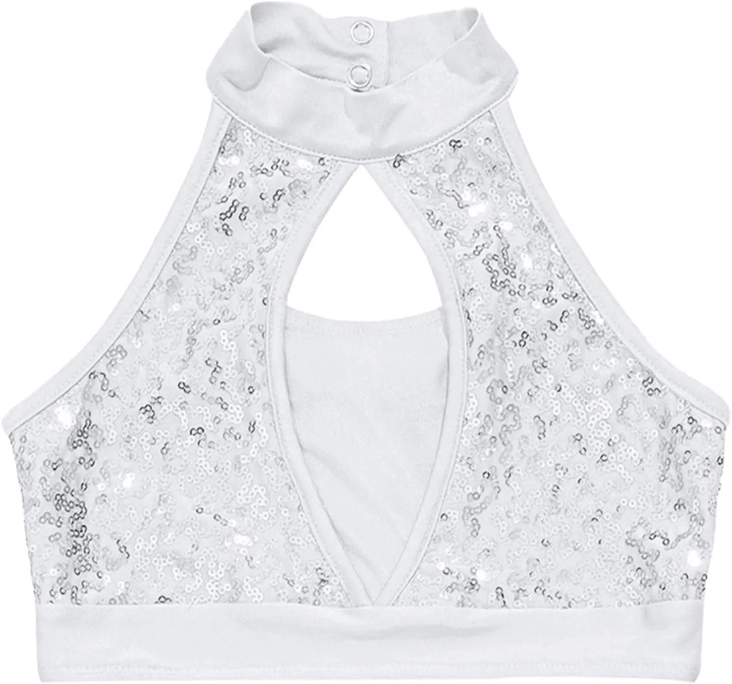 YiZYiF Girls Sequins Dance Crop Tops Cheer Jazz Performance Vest Shirt Sleeveless Camisole Tank Tops Costume