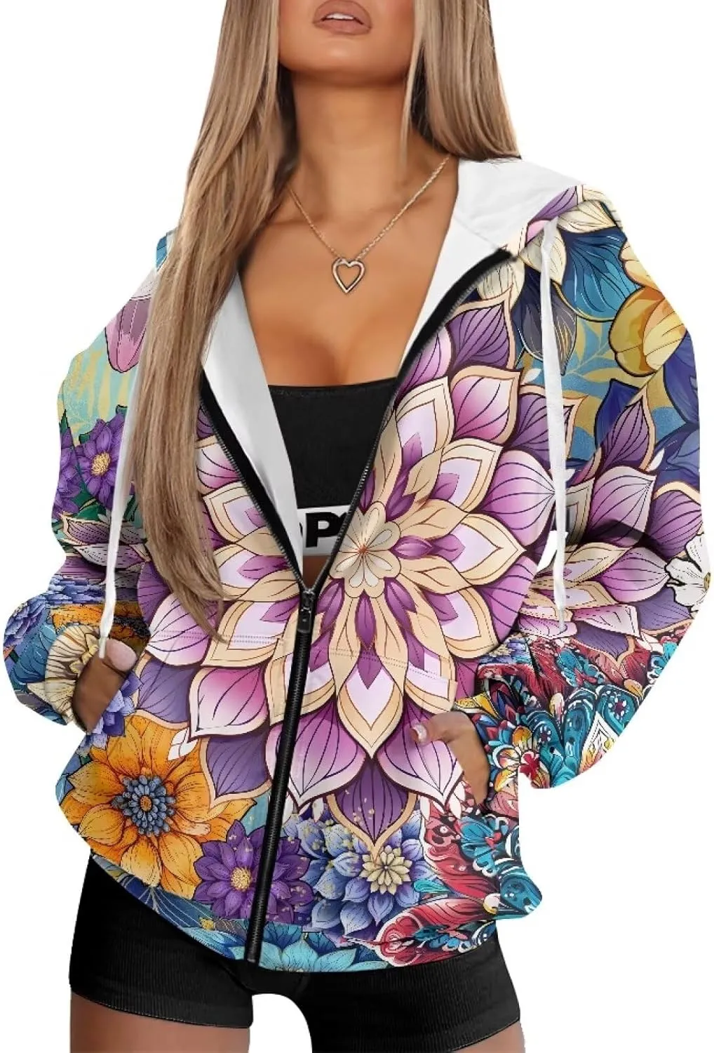 Ystardream Casual Zip Up Hoodies for Women Crewneck Sweatshirts Trendy XS-XL