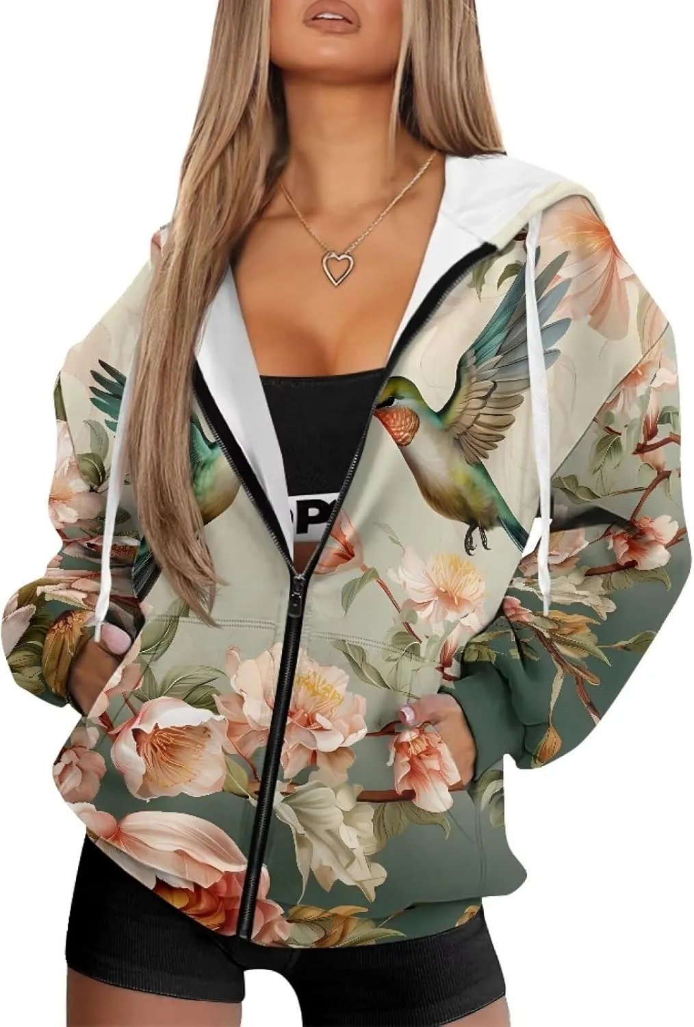 Ystardream Casual Zip Up Hoodies for Women Crewneck Sweatshirts Trendy XS-XL