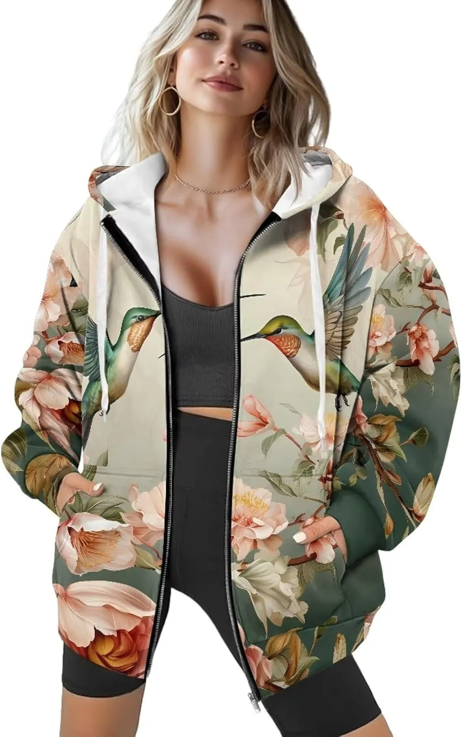 Ystardream Casual Zip Up Hoodies for Women Crewneck Sweatshirts Trendy XS-XL