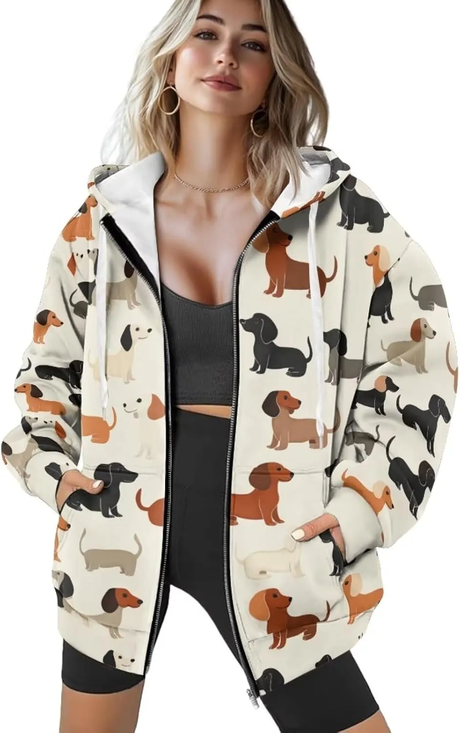 Ystardream Casual Zip Up Hoodies for Women Crewneck Sweatshirts Trendy XS-XL