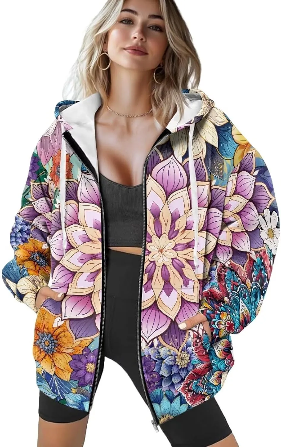 Ystardream Casual Zip Up Hoodies for Women Crewneck Sweatshirts Trendy XS-XL